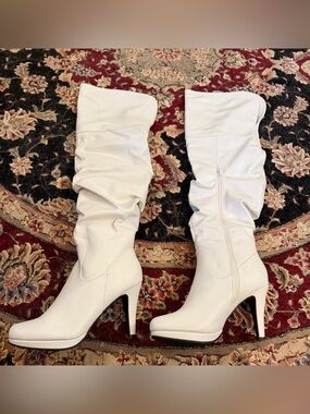 Dream Pairs White Slouch Knee-High Heeled Boots